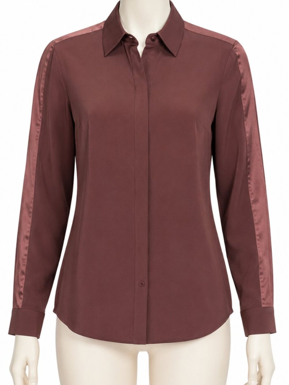Lafayette 148 New York Blouse Size 10 Burgundy Maroon Button Front LS NWT